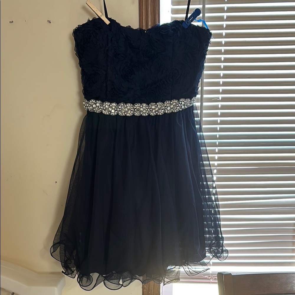 Elegant Black Dress with Rhinestone Belt